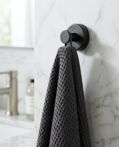 Crochet KOBANĀ Grip installé sur marbre en salle de bain