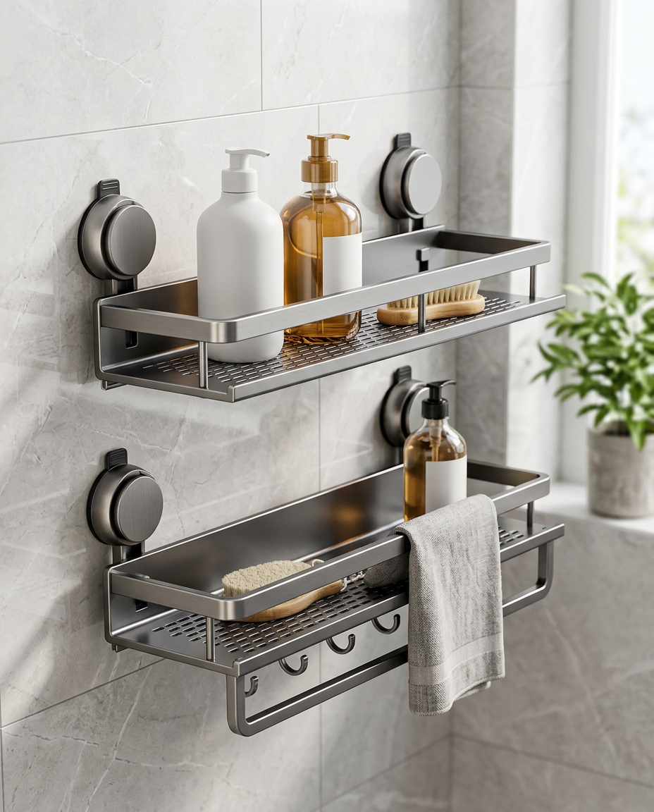Dock — double étagère installée dans une douche